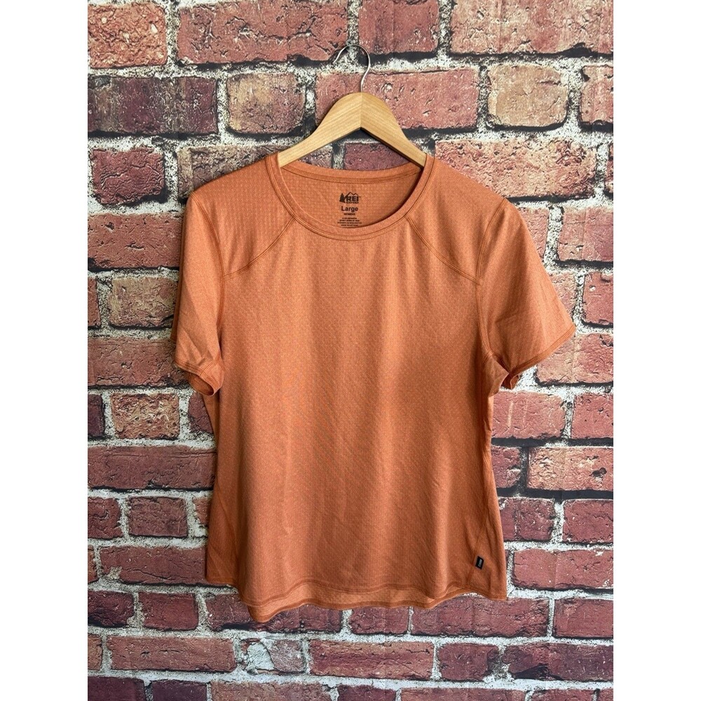 REI Womens Orange Short Sleeve Athletic Outdoor Shirt Size Large Breathable